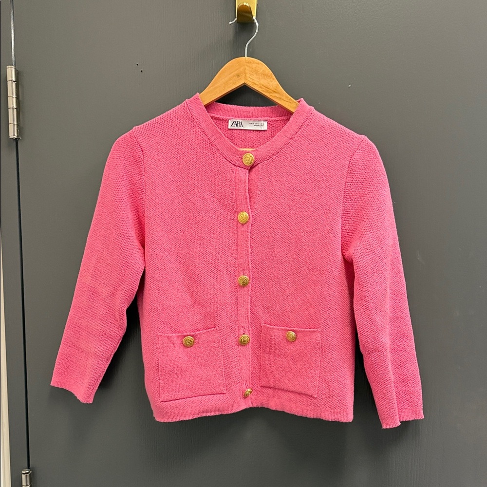 Zara Pink Knit Cardigan with Gold Accents